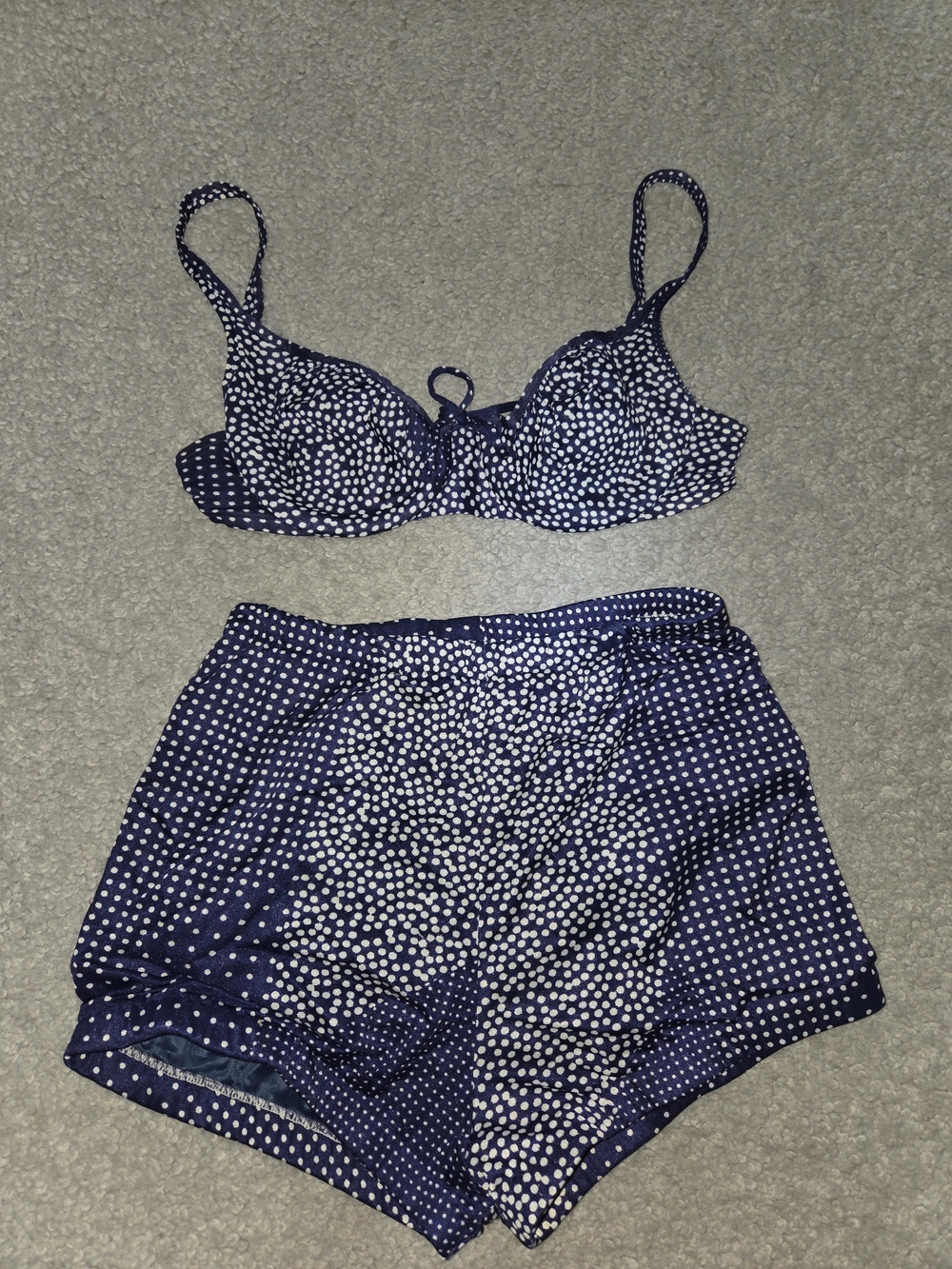 Vintage 1970s S Navy & White Polka Dot Two-Piece Set